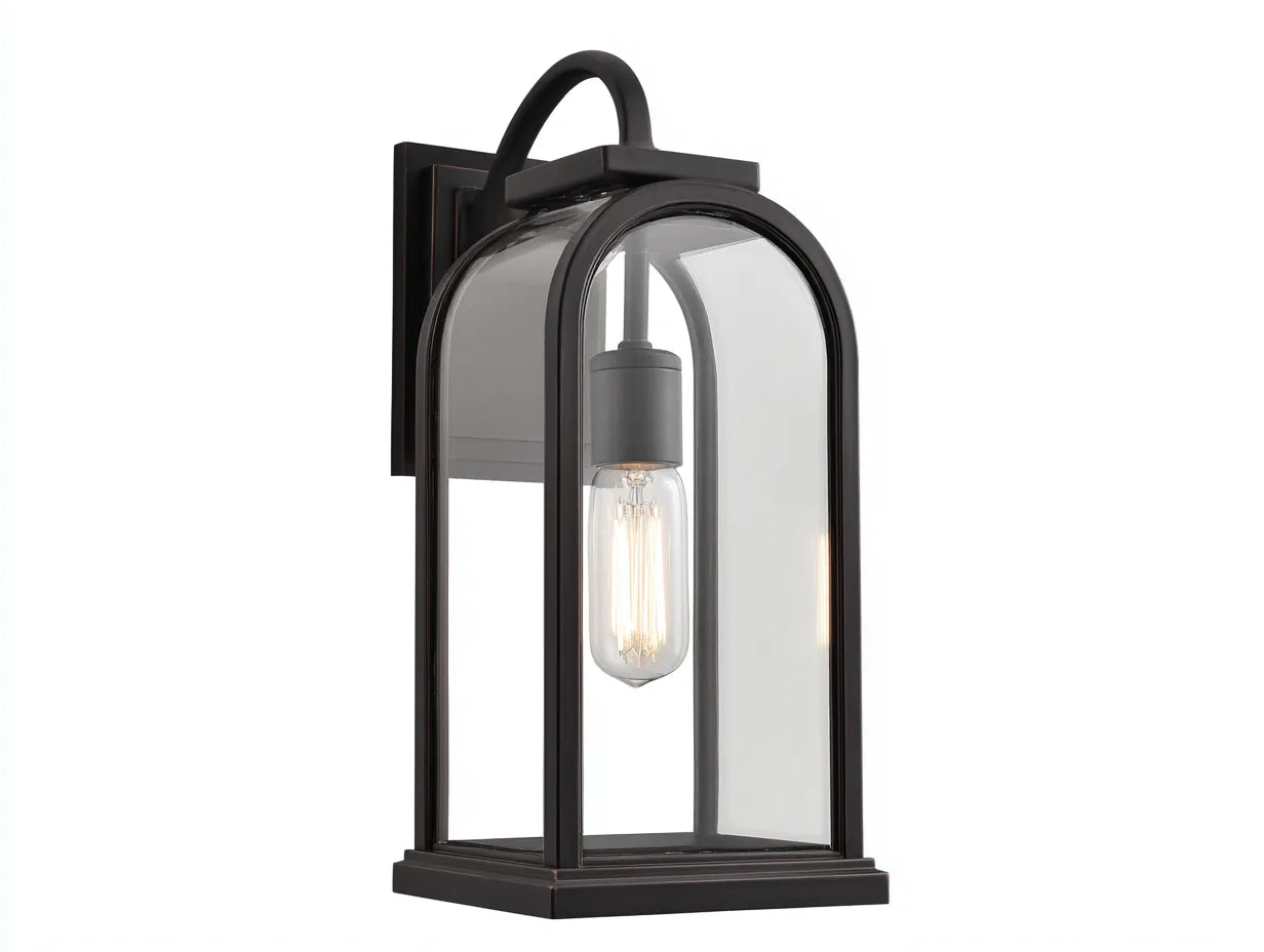 Applique da parete in metallo e vetro 14 x 12 x 33 cm - nero e trasparente - per soggiorno e corridoio - stile moderno