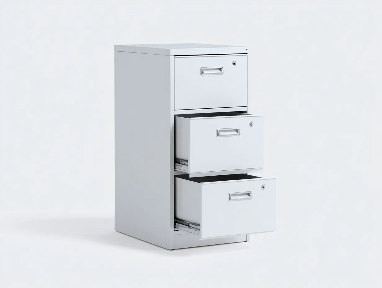 Cassettiera archivio in metallo con 3 cassetti estraibili e serratura 41 x 53 x 103 cm - bianco - per studio e ufficio - stile operativo moderno