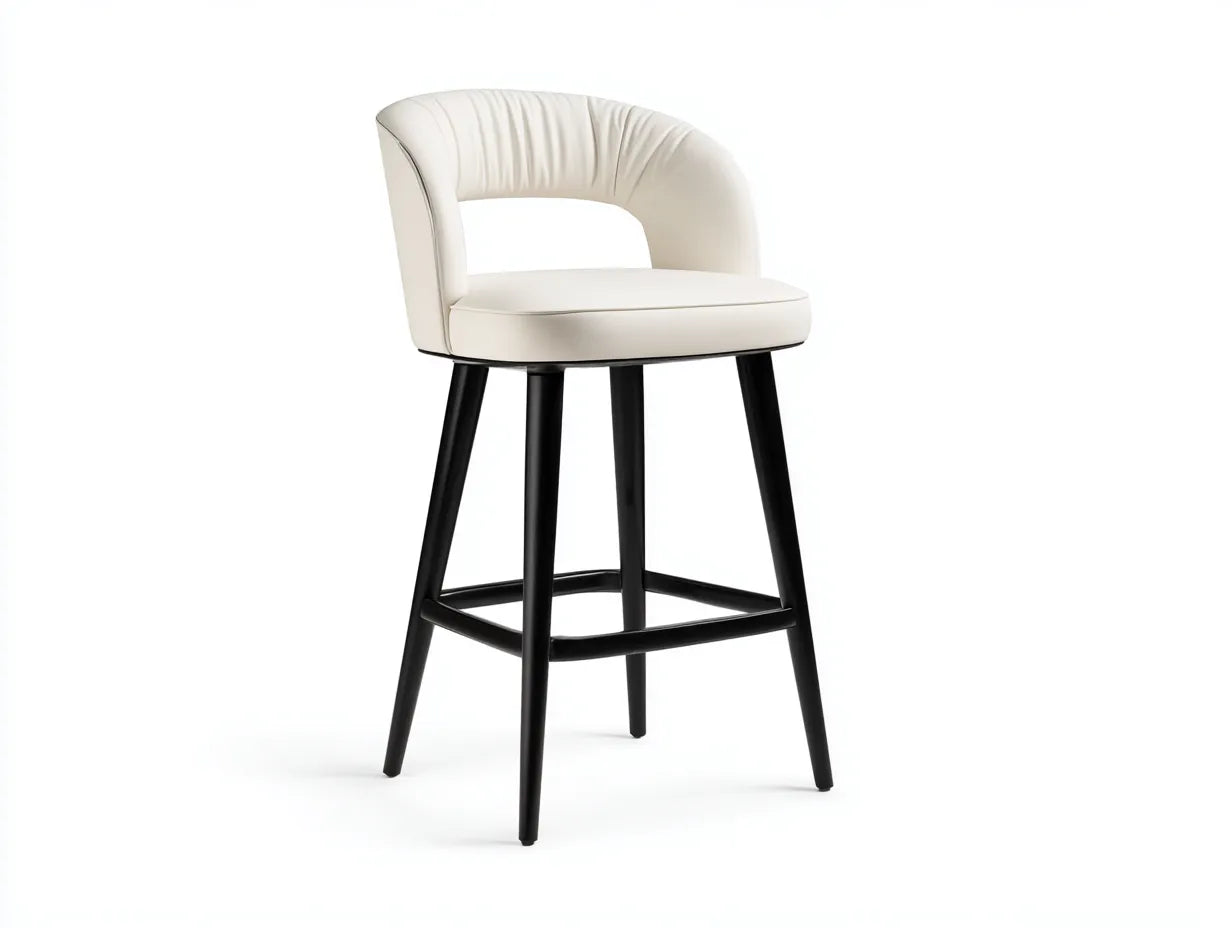 Sgabello da bar con schienale avvolgente imbottito e struttura in legno 48 x 52 x 101 cm - bianco avorio e nero opaco - per cucina e penisola - stile contemporaneo raffinato