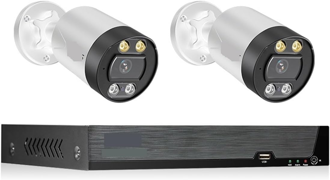 Kit videosorveglianza PoE 4K DCDCD - Registratore CCTV 8 canali con telecamere 8 MP - Sistema cablato per sicurezza esterna - Versione bianca con 2 telecamere e memoria 4 TB