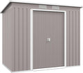 Outsunny Casetta da giardino 2,42 m2 - Acciaio zincato grigio con kit fondazione - Doppia porta scorrevole bloccabile e prese d aria - Dimensioni 213 x 130 x 172 cm