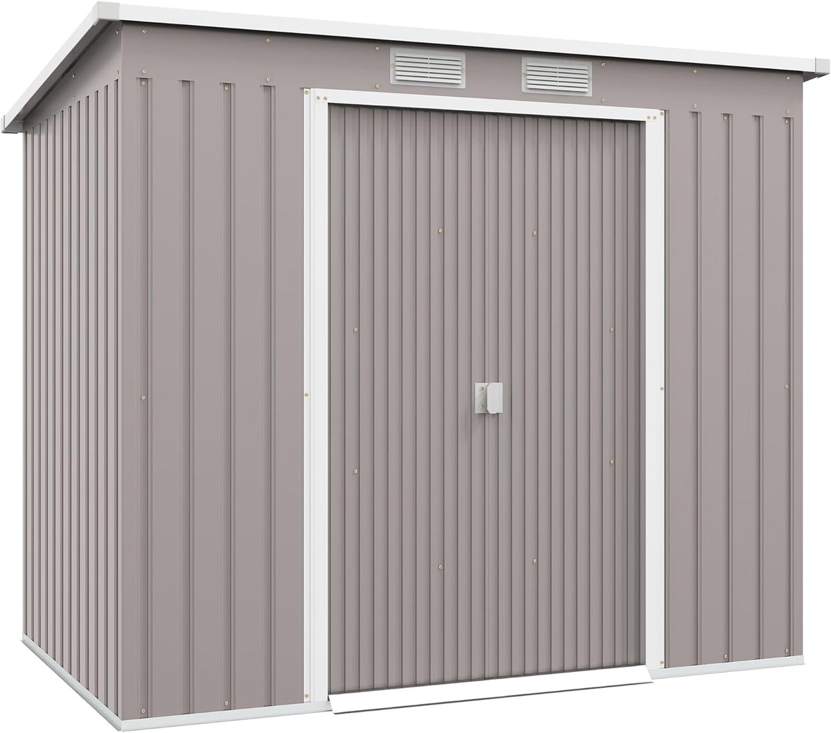 Outsunny Casetta da giardino 2,42 m2 - Acciaio zincato grigio con kit fondazione - Doppia porta scorrevole bloccabile e prese d aria - Dimensioni 213 x 130 x 172 cm