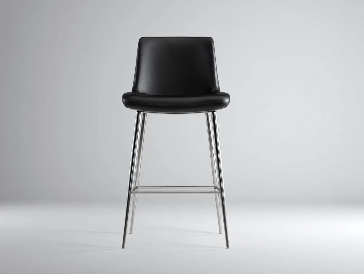 Sgabello da bar imbottito con struttura slanciata in metallo 45 x 49 x 99 cm - nero e cromo satinato - per bancone - stile contemporaneo pulito
