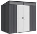 Casetta da Giardino Outsunny in Acciaio - Capanno Porta Attrezzi con Base, Finestre Trasparenti e Serratura - Tetto Inclinato con Porta Scorrevole 195x122x181,5 cm Grigio