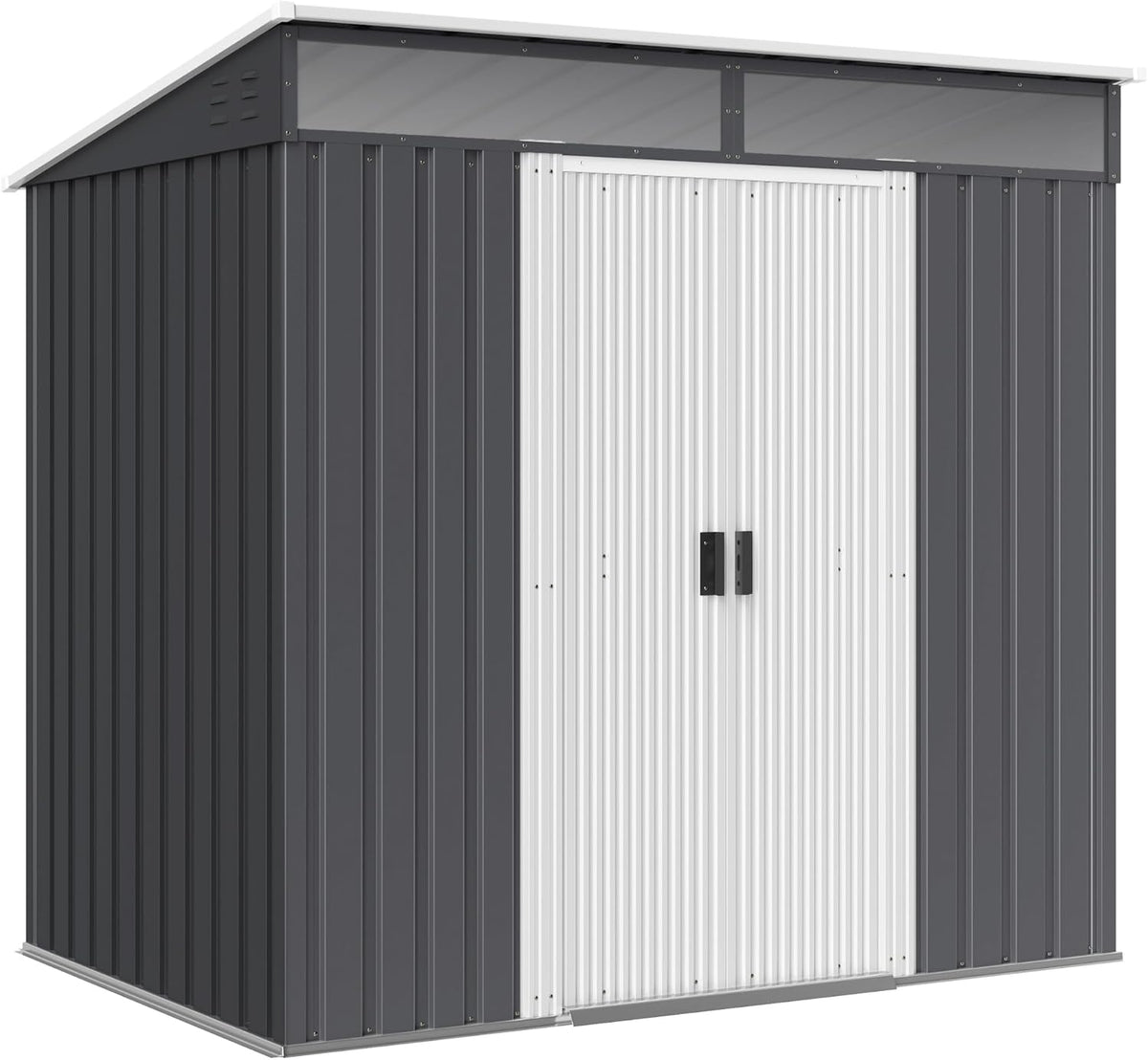 Casetta da Giardino Outsunny in Acciaio - Capanno Porta Attrezzi con Base, Finestre Trasparenti e Serratura - Tetto Inclinato con Porta Scorrevole 195x122x181,5 cm Grigio