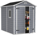 Casetta da Giardino Keter Manor 6x8 - Capanno Porta Attrezzi in Resina Effetto Legno - Struttura Resistente agli Agenti Atmosferici 237x185,8x227 cm Grigio