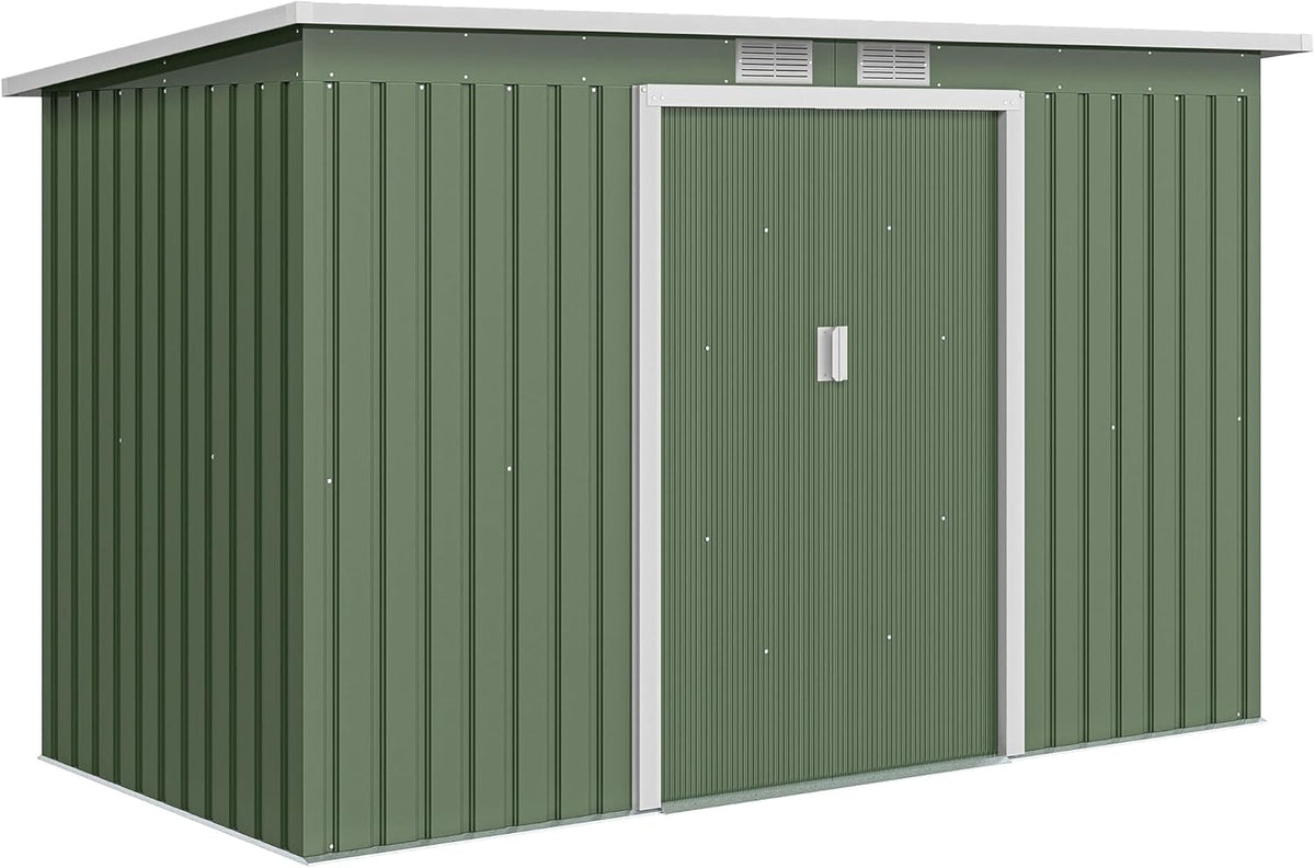 Capanno da Giardino Outsunny in Acciaio Zincato - Casetta Porta Attrezzi 3,2 m2 con Fondazione - Tetto Inclinato e Doppia Porta Scorrevole Verde