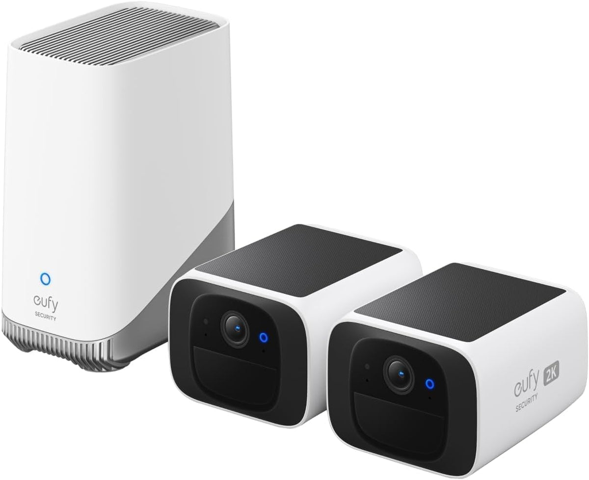 eufy Security S220 SoloCam Kit 2 telecamere - Video 2K wireless per esterni - Alimentazione solare Forever Power e sensore movimento - WiFi 2,4 GHz con HomeBase 3