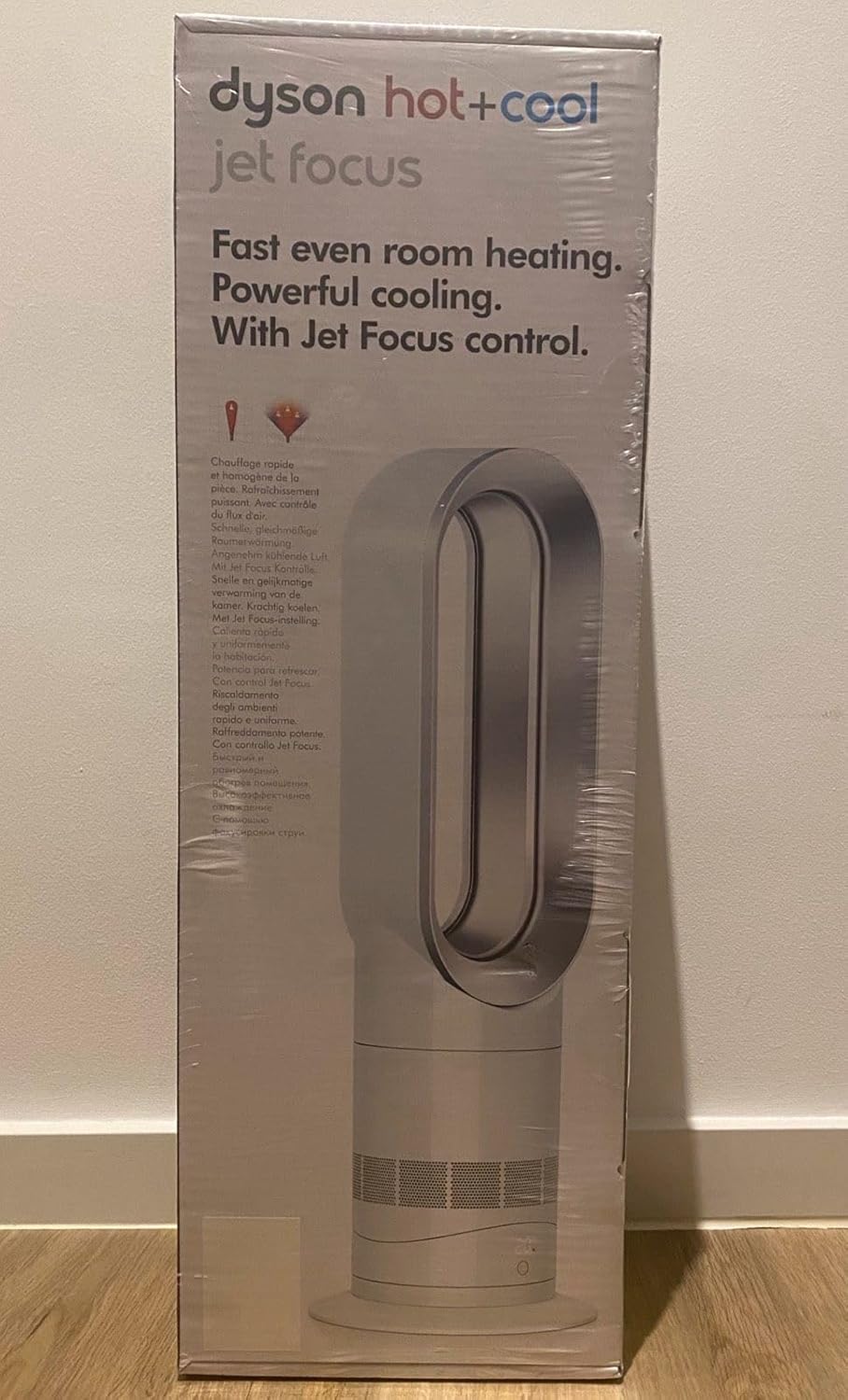 Dyson AM09 Termoventilatore Jet Focus - Potenza 2000 W per Riscaldamento e Flusso d'Aria - Alimentazione con Cavo 120 V - Bianco Argento 30 x 30 x 70 cm