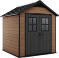 Casetta da Giardino Keter Newton 757 - Capanno Porta Attrezzi Effetto Legno 4,5 m2 - Deposito Esterno in Plastica Marrone 228x223,5x252 cm