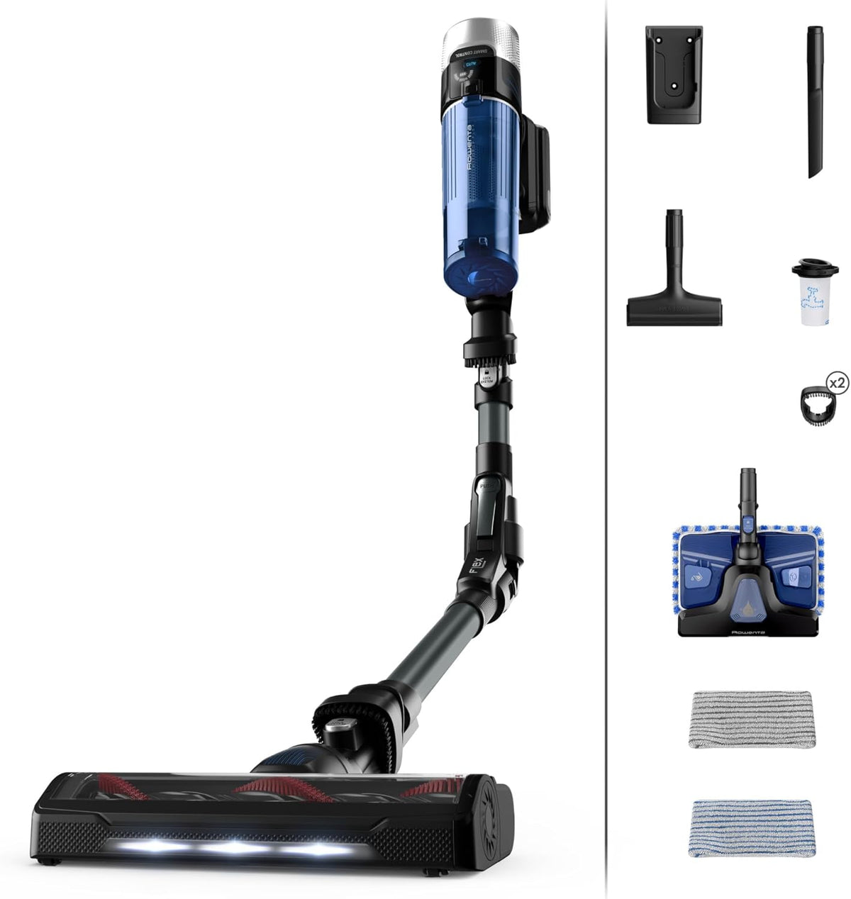 Rowenta X Force Flex 9.60 AQUA RH20C2 Aspirapolvere Senza Fili - Lava e Aspira fino a 45 Minuti - Tecnologia Flex e Potenza Automatica - Smart Display per Tutti i Pavimenti