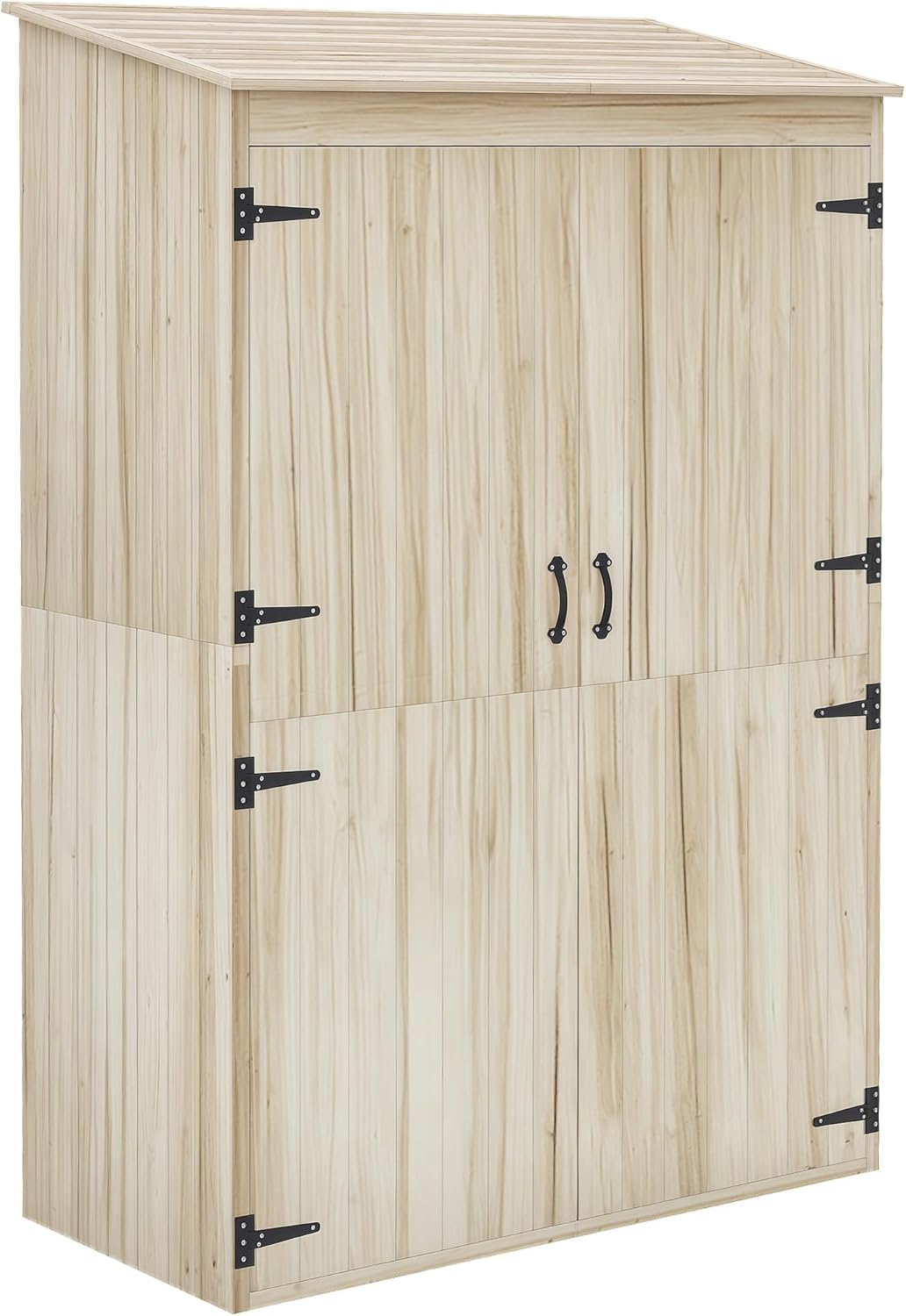 Outsunny Casetta da giardino in abete - Capanno naturale con 2 porte e ripiani - Tetto inclinato per deposito attrezzi - Dimensioni 120 x 57 x 183 cm