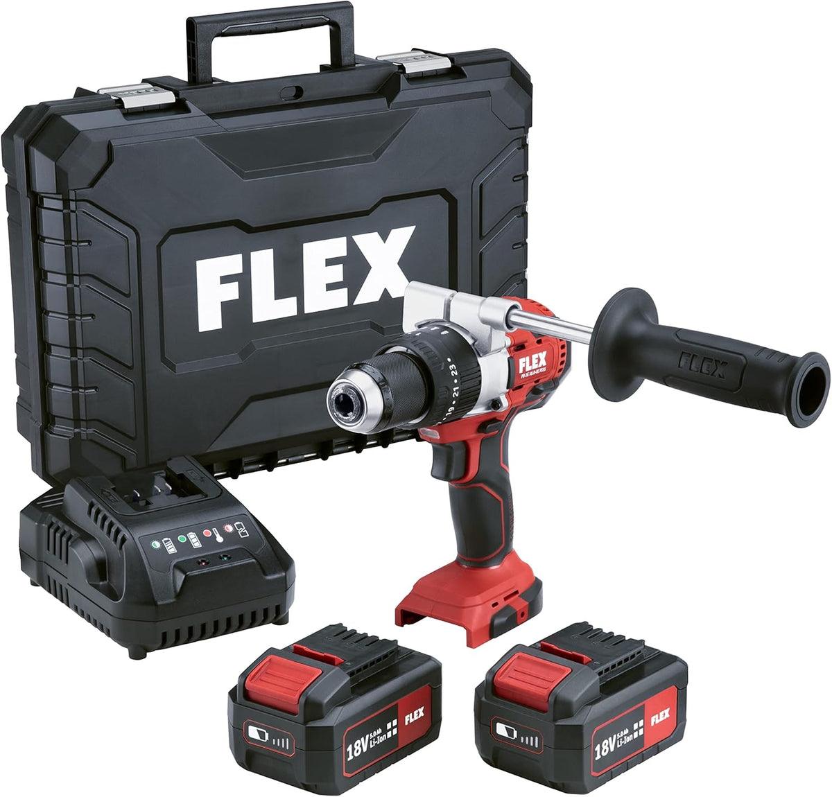Flex PD 2G 18.0 EC FS55BC 516171 Trapano avvitatore a percussione - 18 V con 2 batterie da 5,0 Ah - Velocità fino a 600 giri min - Caricabatterie valigetta e maniglia