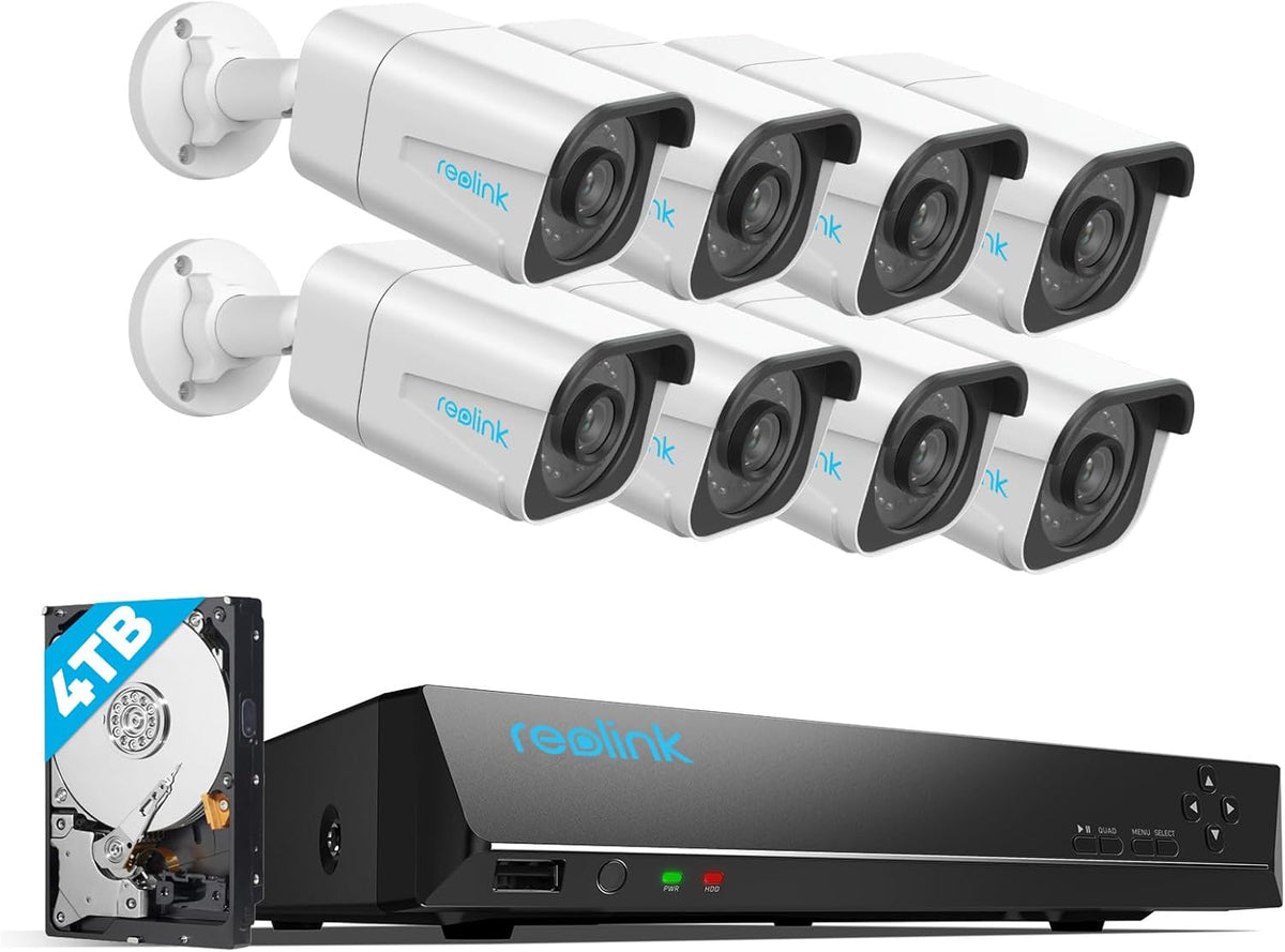 Reolink RLK16 800B8 Kit videosorveglianza PoE 4K - NVR 16 canali con HDD 4 TB e 8 telecamere - Rilevamento persone veicoli - IP67 IR 30 m espandibile a 16 TB