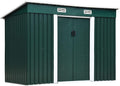 Casetta da Giardino Outsunny in Lamiera d'Acciaio - Capanno Porta Attrezzi 2,9 m2 con Base e Porte Scorrevoli - Deposito Esterno con Presa d'Aria 261x131x182 cm Verde