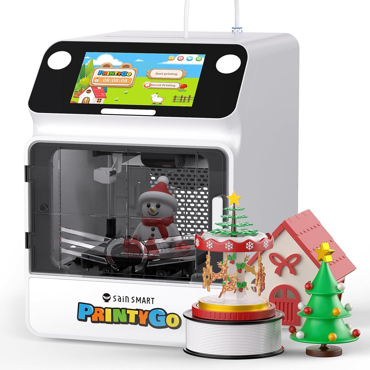 PrintyGo Mini Stampante 3D per bambini - Velocità fino a 600 mm s e autolivellamento - Touch screen 5 pollici - Controllo WiFi tramite app per apprendimento STEM