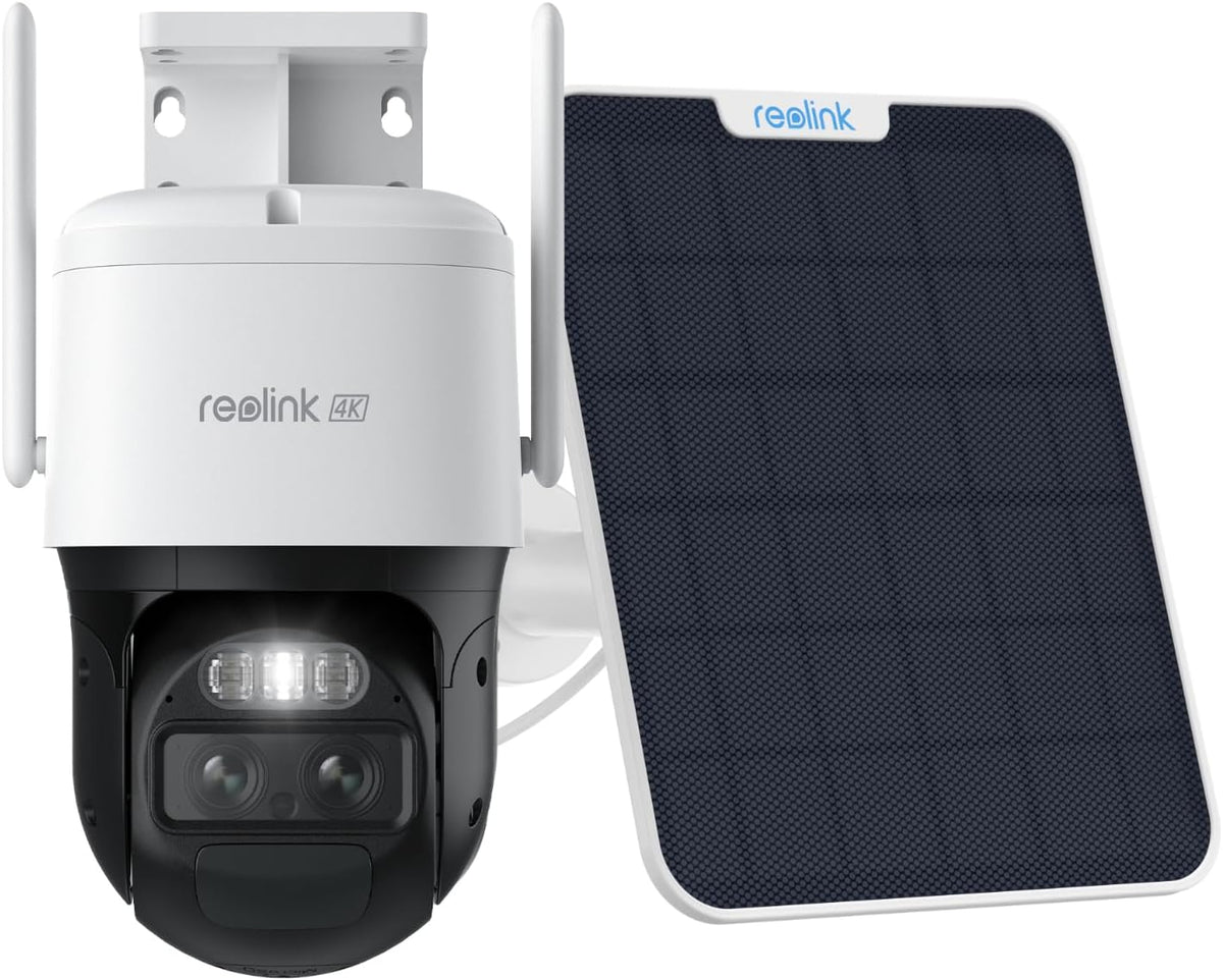 Reolink TrackMix 4K PTZ Senza Fili - Telecamera a Batteria con Pannello Solare - Doppia Lente Auto Tracking e Visione Notturna Colori - Rilevamento Smart IP66