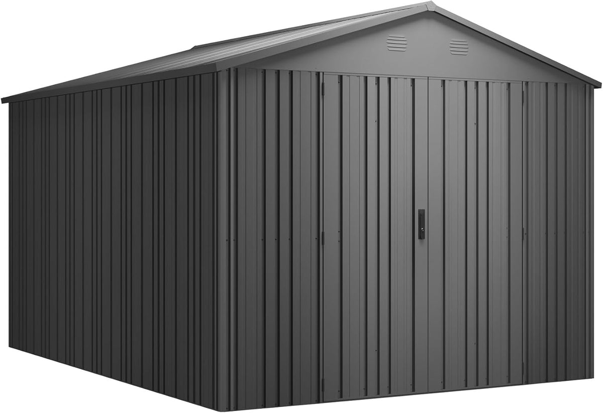 Pioneer Y90 Casetta da giardino 7,94 m2 - Capanno in metallo grigio con struttura a colonna V - Porta rinforzata con serratura - Dimensioni 262 x 303 x 213 cm