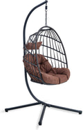 Sedia a uovo sospesa con supporto - Rattan intrecciato e design pieghevole - Per interno ed esterno - Finitura nero marrone per patio giardino e zona relax