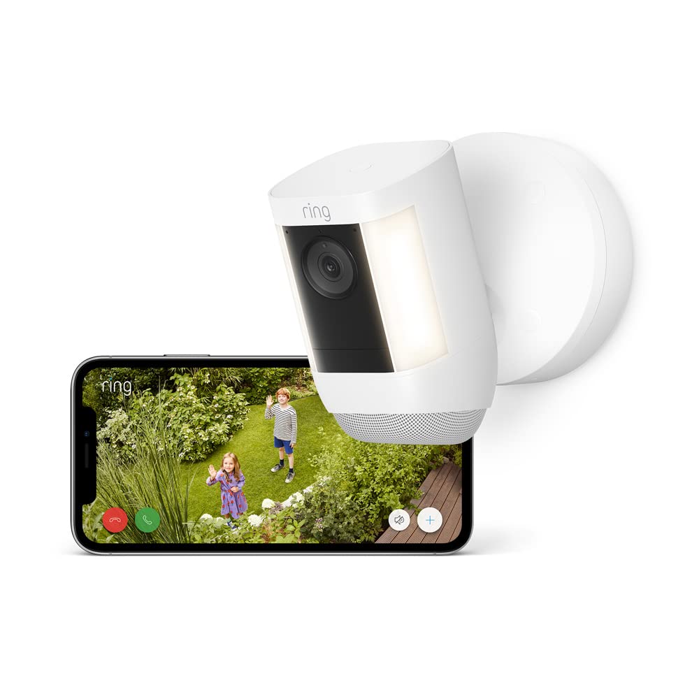 Ring Spotlight Cam Pro Wired Telecamera di sicurezza 2K - Movimento 3D e vista dall alto con campo visivo 140 gradi - Faretti e sirena - WiFi dual band con cablaggio elettrico