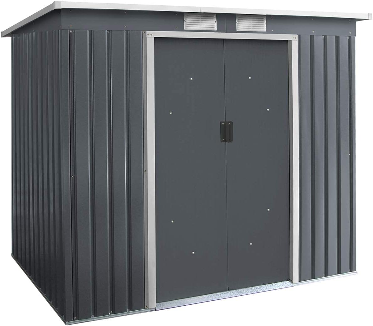 RELAX4LIFE Casetta da giardino per attrezzi - Lamiera d acciaio zincata e verniciata - Doppie porte scorrevoli e tetto inclinato - Dimensioni 213 x 130 x 173 cm