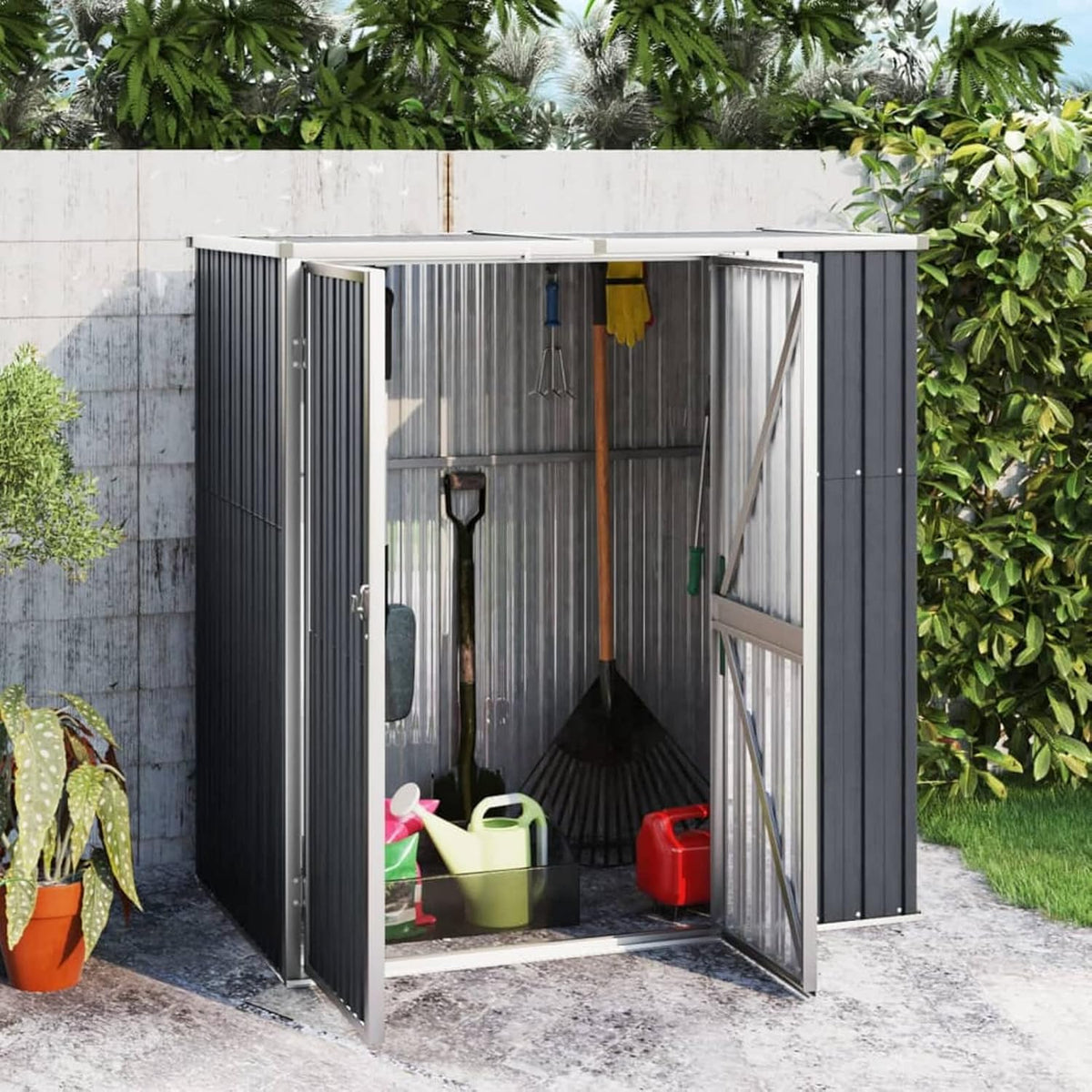 Capanno Porta Attrezzi da Giardino in Acciaio Zincato - Casetta Esterna Moderna Antracite - Deposito Metallo 161x89x161 cm