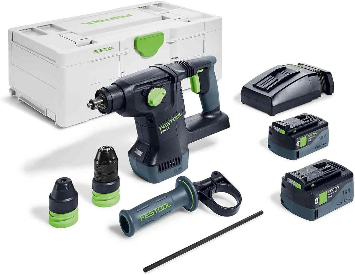 Festool KHC 18 5,0 EBI-Plus Martello Combinato a Batteria - Sistema Cordless Professionale - Corpo Verde per Foratura e Demolizione - Versione con Dotazione EBI-Plus