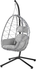 BAKAJI Poltrona sospesa da giardino - Struttura in metallo con nido in rattan e corda - Cuscino imbottito e poggiatesta - Dimensioni 198 x 110 x 95 cm grigio