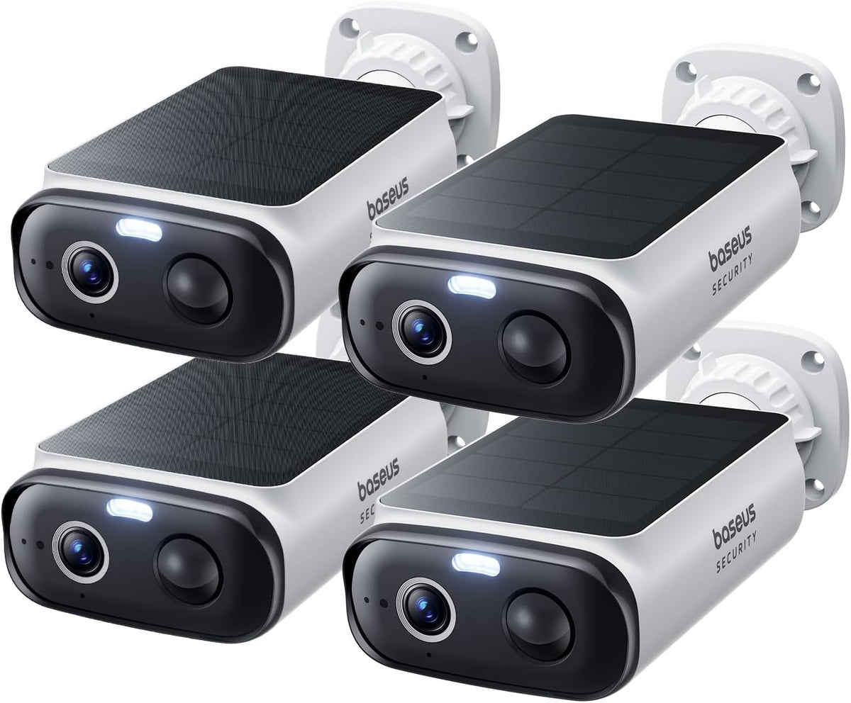 Baseus Security S1 Lite Kit 4 telecamere WiFi - Video 2K con campo visivo 135 gradi - Batteria pannello solare e protezione IP67 - Visione a colori Alexa e Google