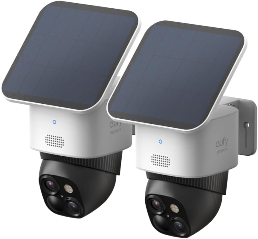 eufy Security SoloCam Kit 2 Telecamere - Sorveglianza Wireless Esterna a 360 Gradi - WiFi 2,4 GHz senza Punti Ciechi - Nessun Canone Mensile Compatibile HomeBase 3