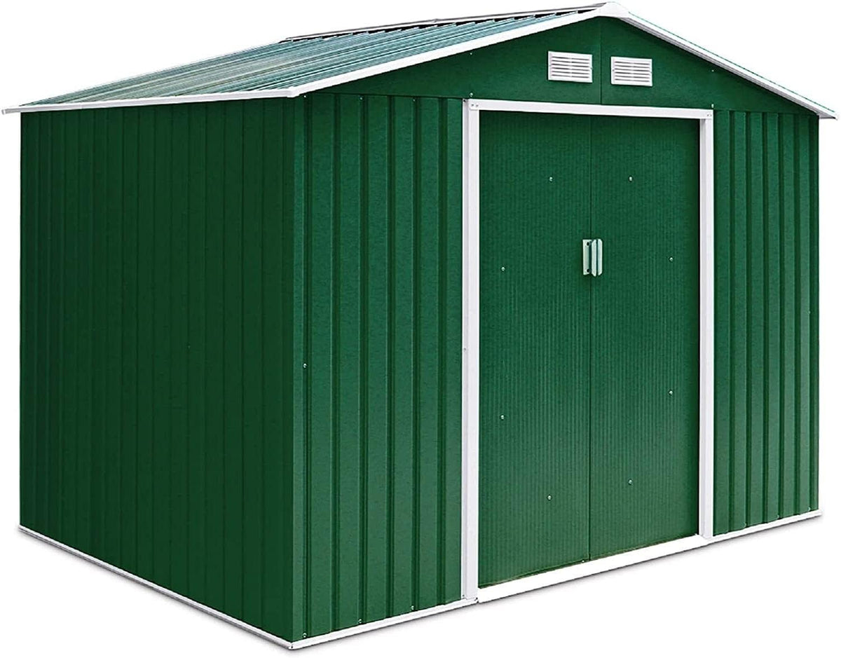 GIANTEX Casetta da giardino in metallo - 2 porte scorrevoli e 2 finestre - Finitura verde scuro per deposito attrezzi - Dimensioni 213 x 127 x 185 cm