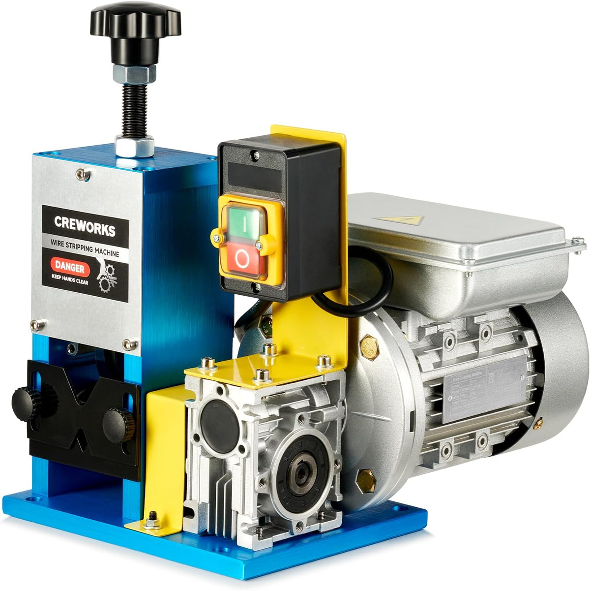 CREWORKS Macchina Spellacavi Elettrica Professionale - Motore 180 W per Cavi da 1,5 a 25 mm - 3 Piastre Foro e 5 Canali - Spelafili per Recupero e Riciclaggio Cavi