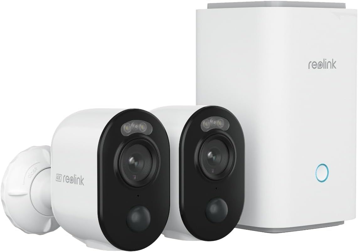 Reolink Home Hub con 2 Argus 3 Ultra - Telecamere WiFi 4K a batteria per esterni - Dual Band e visione notturna a colori - HomeKit rilevamento smart e registrazione locale