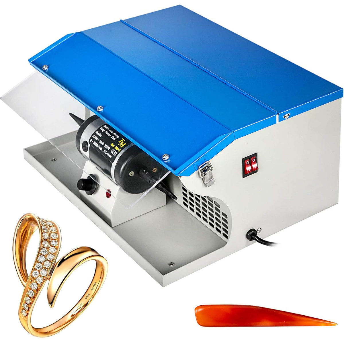 VEVOR Lucidatrice da banco per gioielli - Motore 200 W a 220 V - Velocità variabile da 0 a 8000 giri min - Struttura metallica per alluminio cromo e materiali acrilici