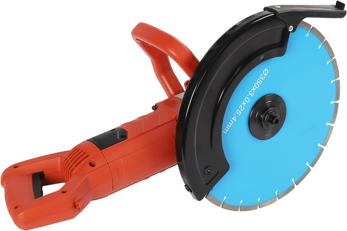 Sega Elettrica per Calcestruzzo 3000 W - Disco 350 mm e Profondità di Taglio 135 mm - Velocità 3800 giri min - Attacco Acqua con Protezione e Seconda Maniglia