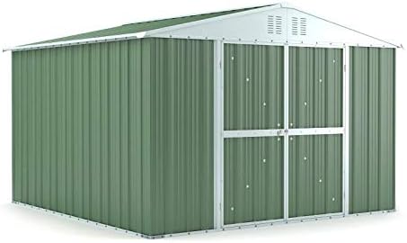 Casetta da giardino in lamiera - Acciaio zincato verde con superficie 9,4 m2 - Dimensioni 327 x 307 x 217 cm - Box metallico da esterno in stile classico