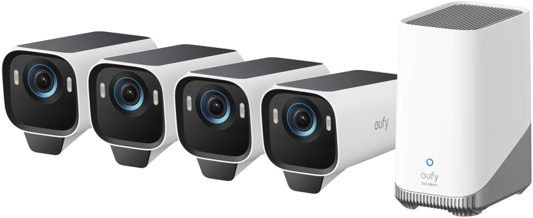 eufy Security S3 Pro eufyCam 3 Pro - Telecamera WiFi Esterna 4K con Pannello Solare - Visione Notturna Colori e Riconoscimento Facciale AI - Archiviazione Locale Espandibile