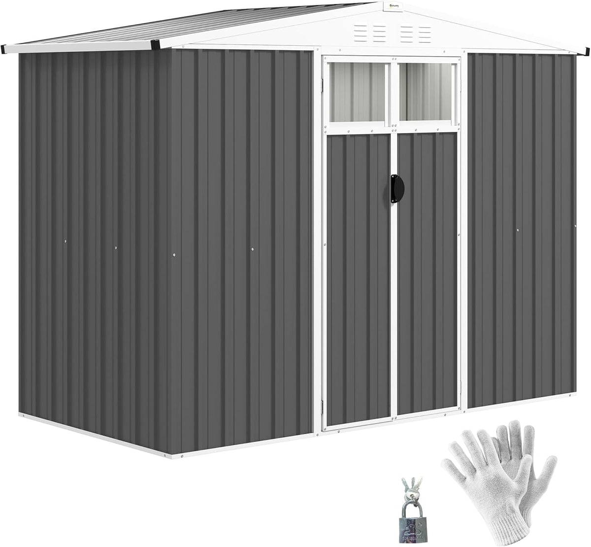 Casetta da Giardino Outsunny in Acciaio Zincato - Capanno Porta Attrezzi 2,7 m2 con Finestre Trasparenti - Tetto Inclinato e Doppia Porta con Serratura Grigio