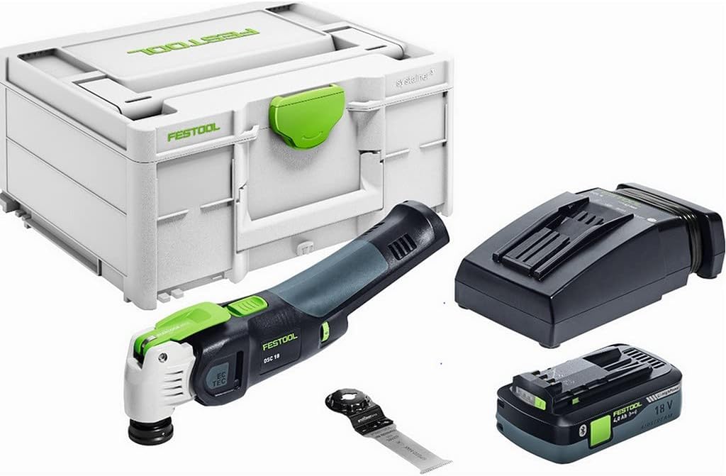 Festool VECTURO OSC 18 HPC 4,0 EI Plus Multitool a batteria - Batteria BP 18 Li 4,0 HPC ASI e caricatore TCL 6 - Lama universale inclusa - Systainer SYS3 M 187