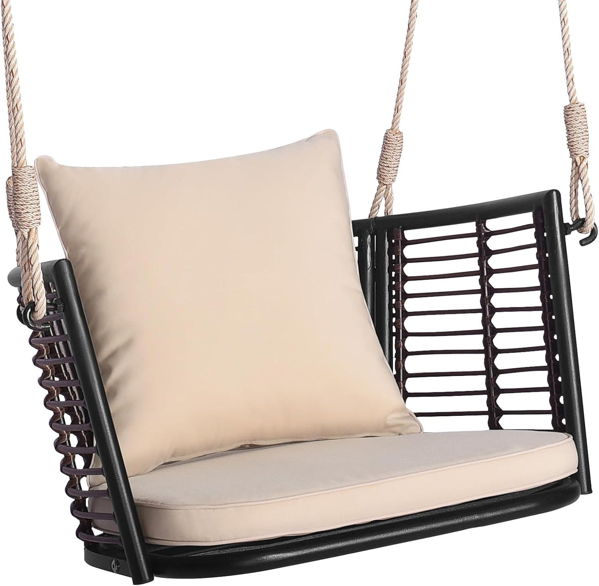 Sedia sospesa in rattan PE - Cestino da patio con cuscini inclusi - Robusta struttura in metallo - Amaca da esterno per giardino terrazza e relax