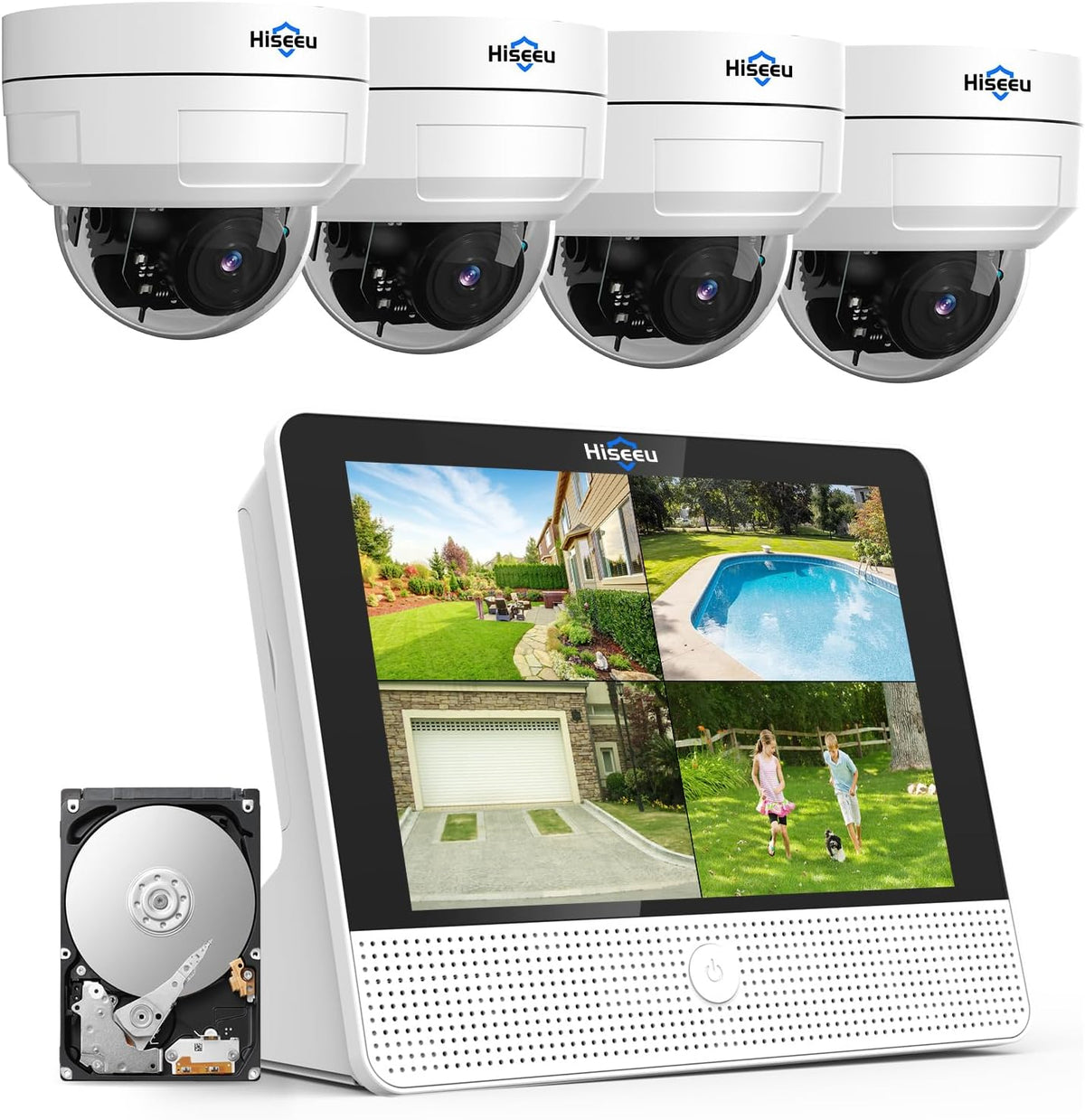 Hiseeu Kit Videosorveglianza PoE 4K PTZ - 4 Telecamere 8 MP con Monitor 12 Pollici - NVR 8 Canali HDD 3 TB e Registrazione Continua - Auto Tracking IR 30 m