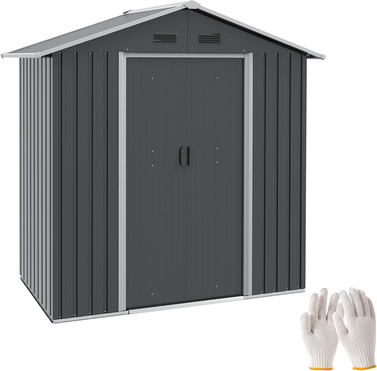Outsunny Casetta da giardino 1,8 m2 - Lamiera d acciaio grigio scuro - Doppia porta scorrevole con blocco - 4 prese d aria 194 x 110 x 184 cm