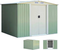 RELAX4LIFE Casetta da giardino 5,26 m2 - Acciaio verde e bianco con 2 porte scorrevoli - 4 sfoghi e tetto inclinato - Dimensioni 257 x 205 x 175,5 cm