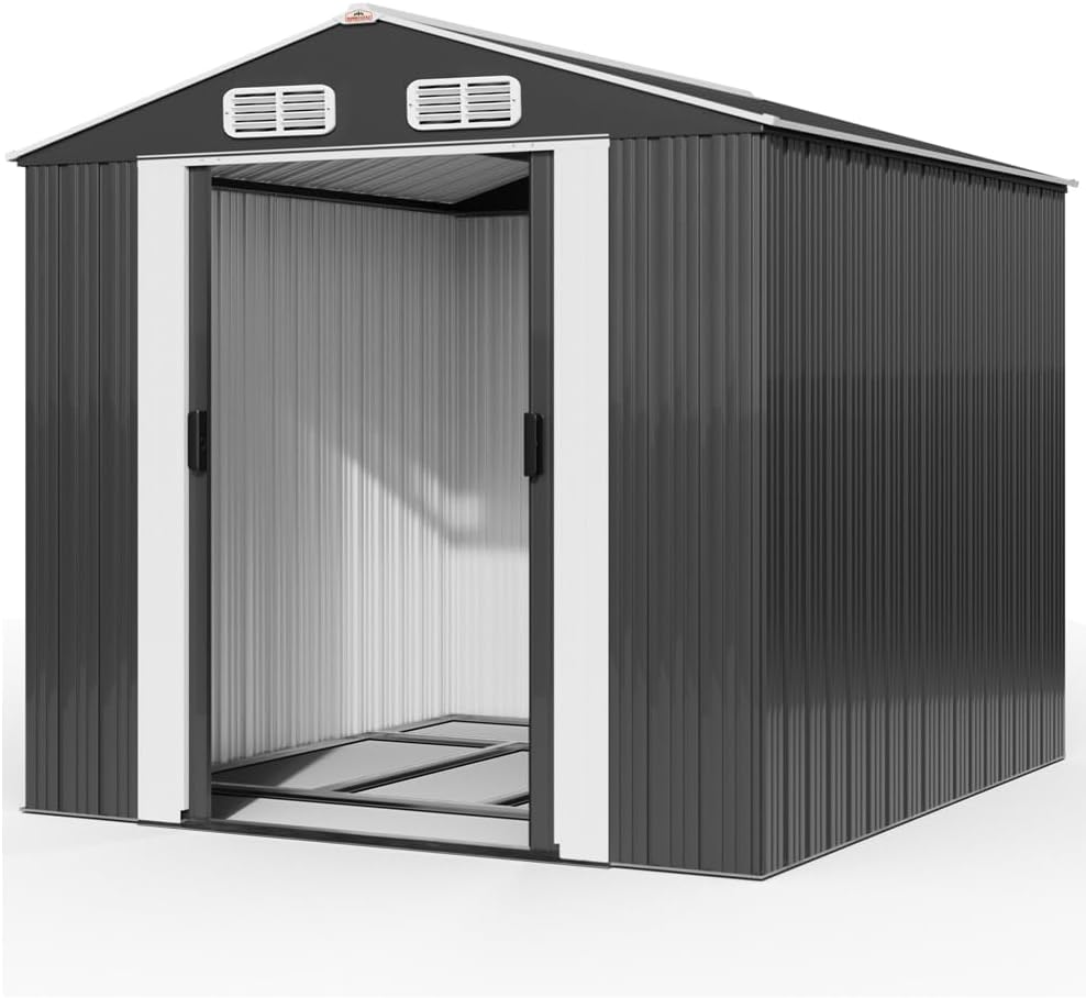 Capanno da Giardino Deuba XXXL in Metallo - Casetta Porta Attrezzi Esterna 8 m2 con Fondamenta - Porta Scorrevole e Ampio Spazio di Deposito Antracite