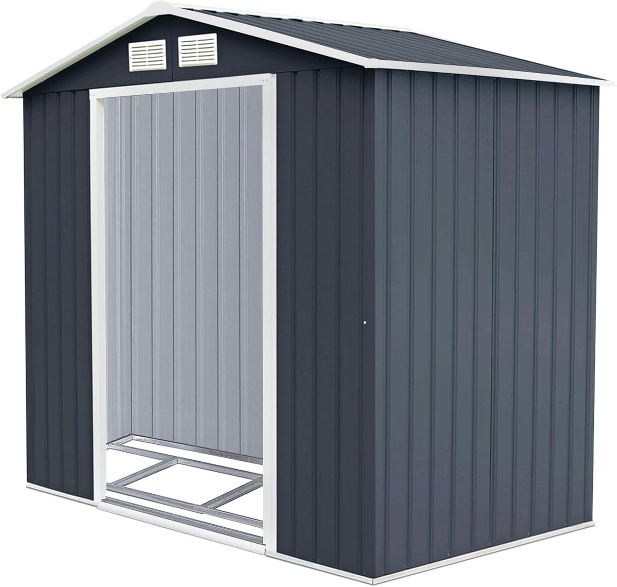 Casetta da Giardino COSTWAY in Lamiera Zincata - Capanno Porta Attrezzi Esterno 2,37 m2 con Base - Porte Scorrevoli e Sfoghi di Ventilazione 213x127x185 cm Grigio Scuro