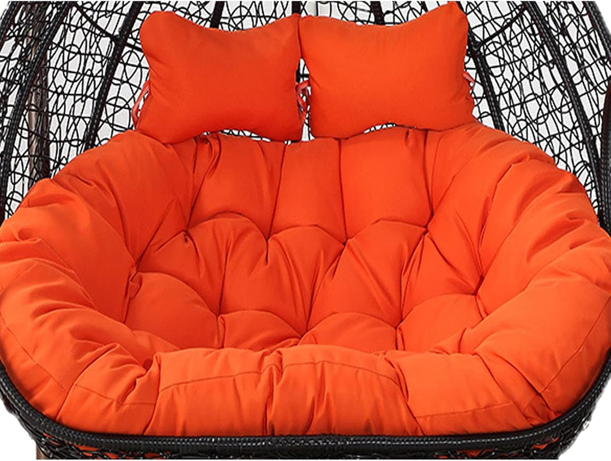 Sedia sospesa doppia con cuscino - Seduta completamente imbottita per 2 persone - Cinghie integrate e struttura resistente - Finitura arancione per relax in giardino