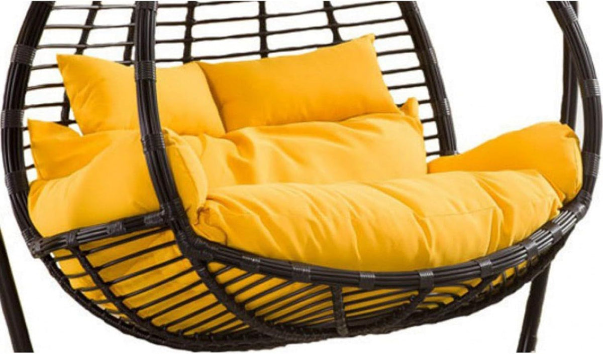 Sedia Sospesa Doppia in Rattan - Modello Impermeabile per 2 Persone - Nido d'Uovo Rimovibile con Cuscini - Altalena da Giardino per Relax