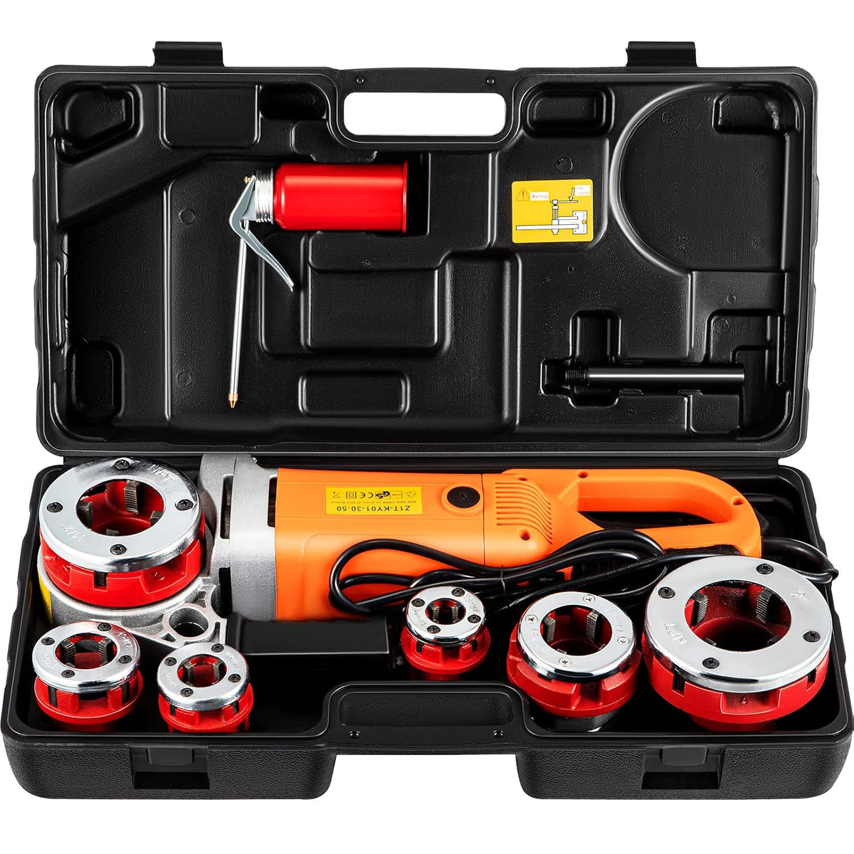 VEVOR Filettatrice Elettrica per Tubi - Motore 2300 W con 6 Matrici - Velocità 22 giri min - Macchina Portatile per Filettatura Tubi Uso Professionale e Industriale