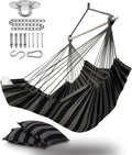 ADVOKAIR Amaca Sospesa Grande - Sedia a Dondolo con Poggiapiedi e 2 Cuscini - Barra in Acciaio Antiscivolo e Tasca Laterale - Portata 226,8 kg Nero Grigio