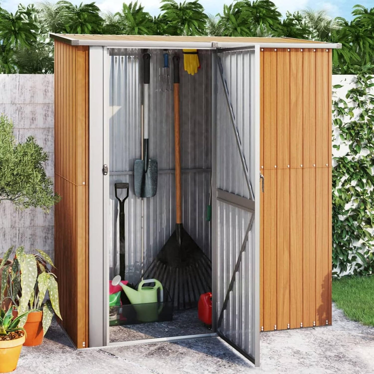 Casetta da giardino porta attrezzi - Struttura in acciaio zincato marrone - Design moderno per deposito esterno - Dimensioni 180,5 x 97 x 209,5 cm